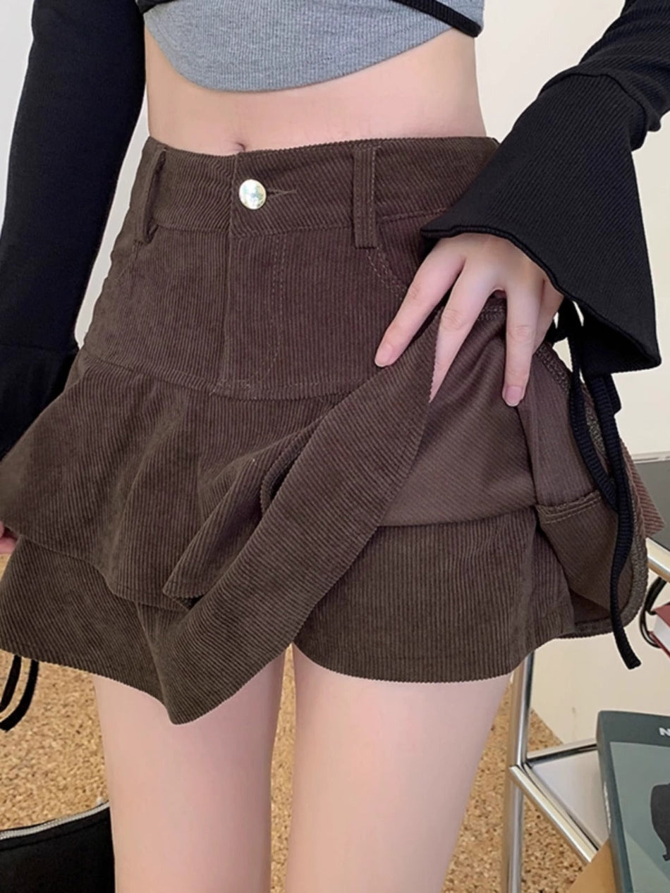 High-Waist Corduroy A-Line Mini Skirt