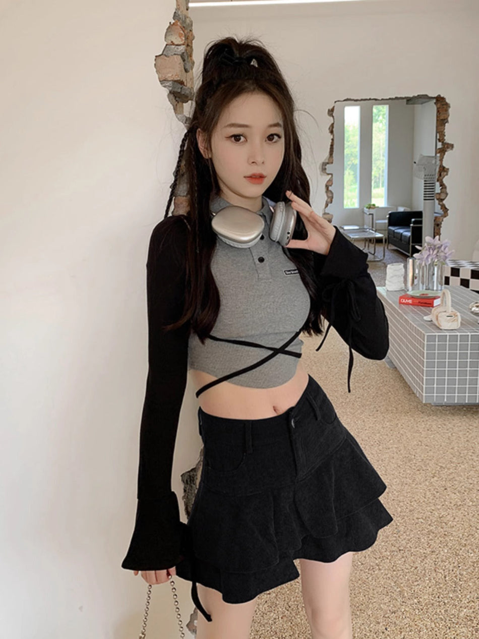 High-Waist Corduroy A-Line Mini Skirt