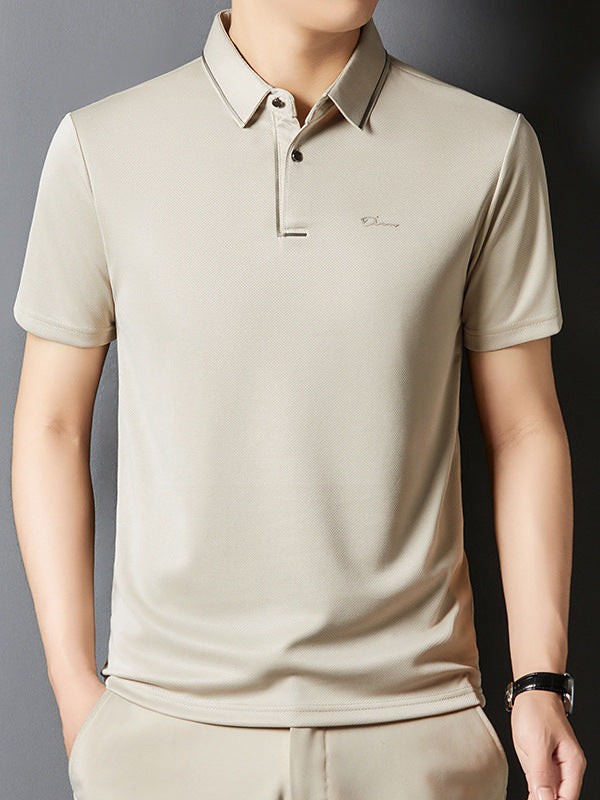 Men's Printed Short Sleeve Polo Shirt Casual Non-Iron Lapel Top