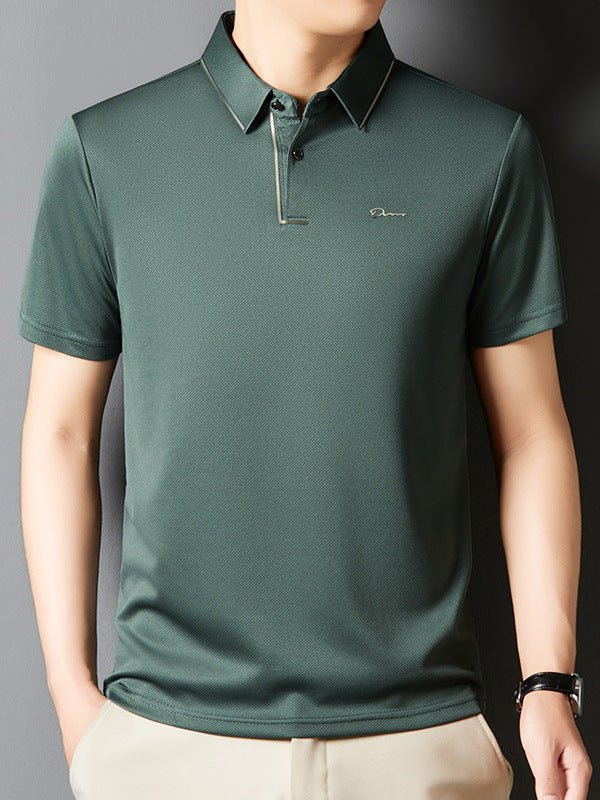 Men's Printed Short Sleeve Polo Shirt Casual Non-Iron Lapel Top