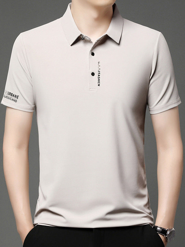 Men's Business Casual Short Sleeve Polo Shirt Breathable Lapel