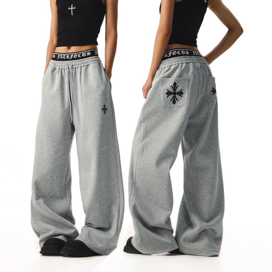 Faux Two-Piece Double-Waistband Wide-Leg Sweatpants