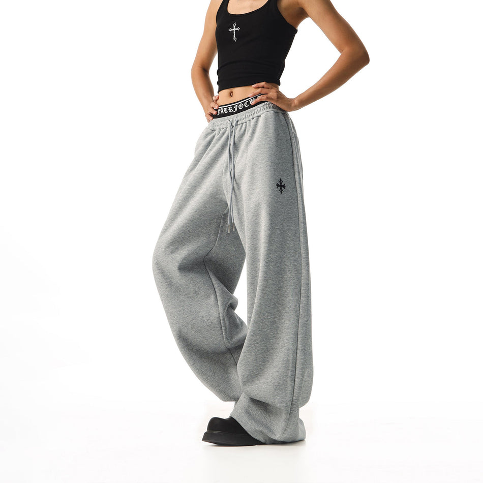 Faux Two-Piece Double-Waistband Wide-Leg Sweatpants