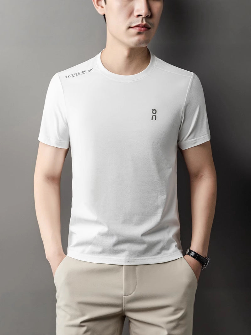 Men's Ice Silk Short Sleeve T-Shirt Solid Color Casual Round Neck