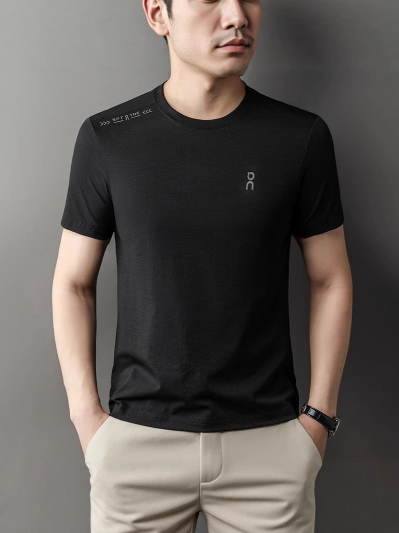 Men's Ice Silk Short Sleeve T-Shirt Solid Color Casual Round Neck