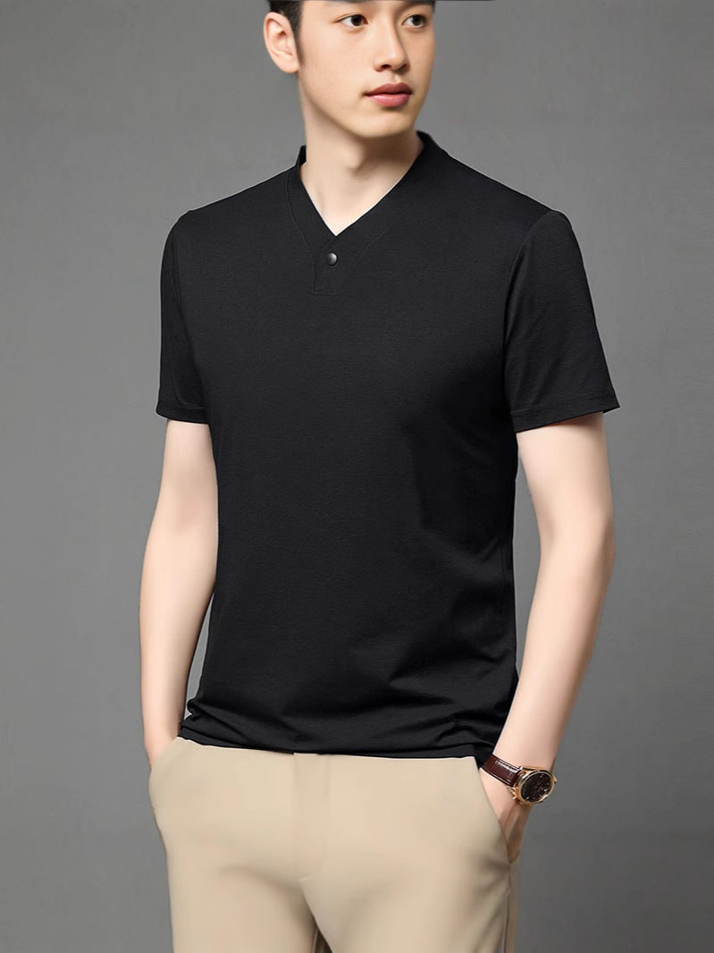 Men's V Neck Short Sleeve T-Shirt Solid Color Casual Fashion Top