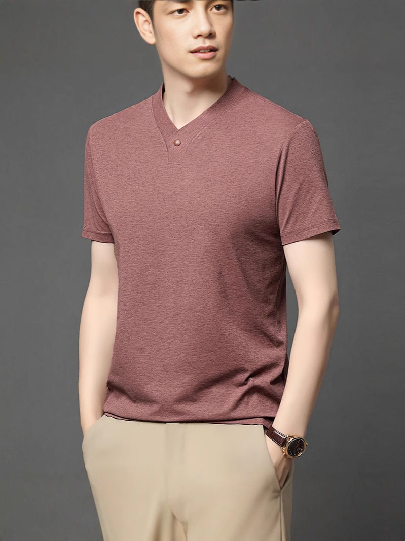 Men's V Neck Short Sleeve T-Shirt Solid Color Casual Fashion Top