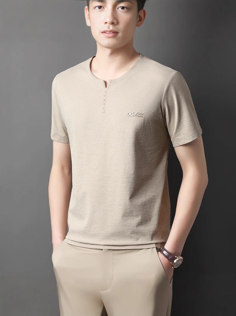Men's Mulberry Silk Short Sleeve V Neck Casual T-Shirt Top