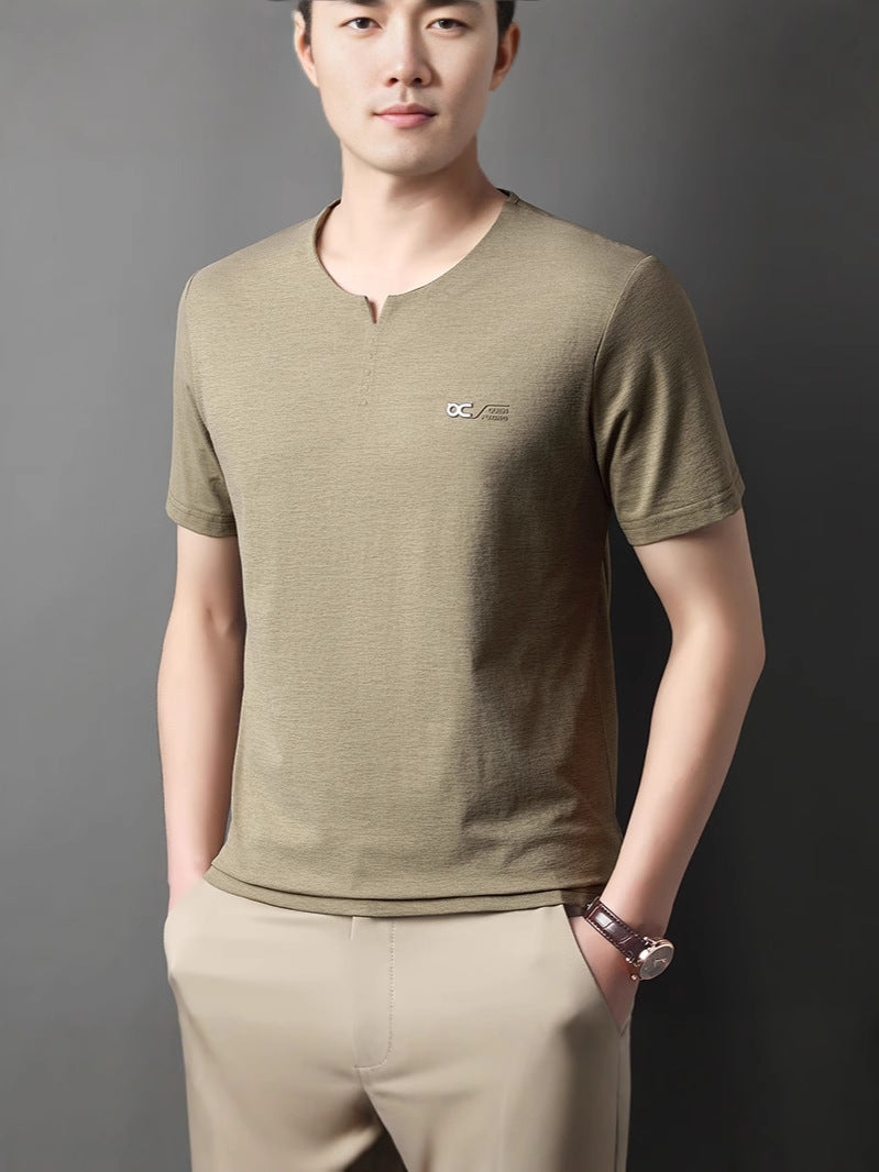 Men's Mulberry Silk Short Sleeve V Neck Casual T-Shirt Top