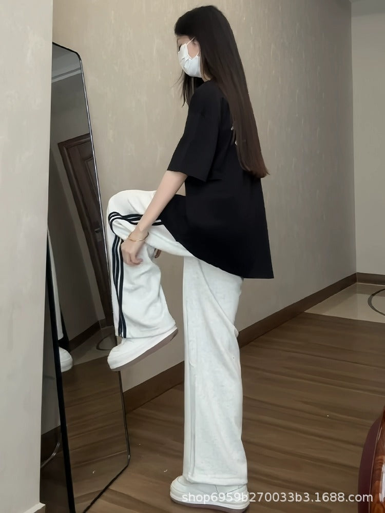 High-Waisted Three-Stripe Wide-Leg Sweatpants for Women