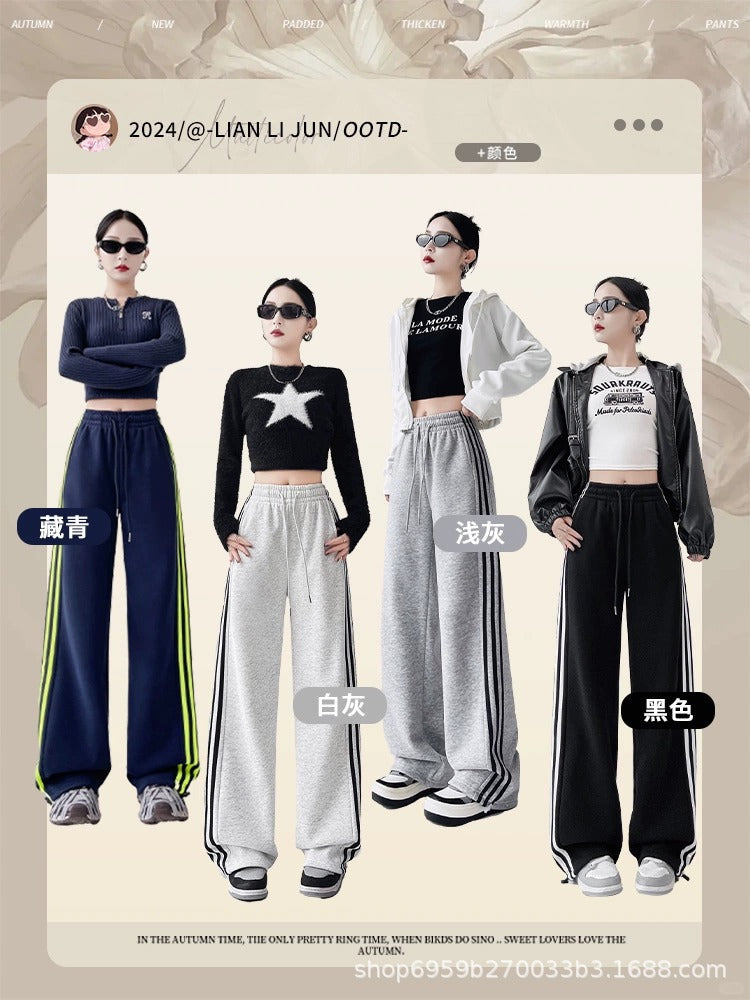 High-Waisted Three-Stripe Wide-Leg Sweatpants for Women