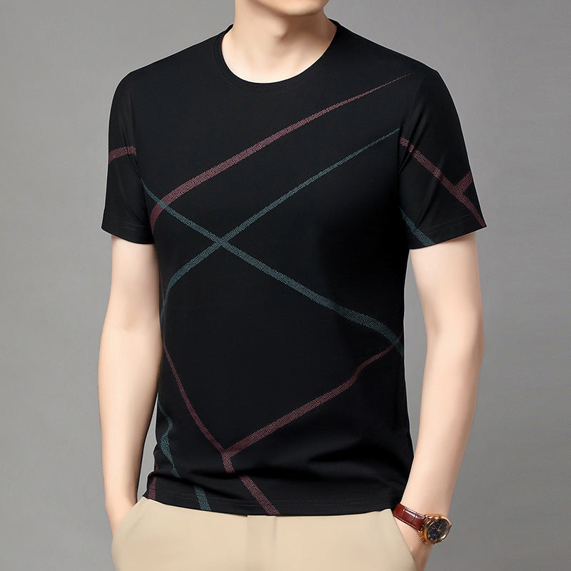 Men's Ice Silk V Neck Printed Short Sleeve Casual T-Shirt Top