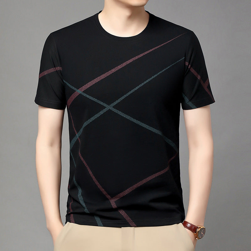 Men's Ice Silk V Neck Printed Short Sleeve Casual T-Shirt Top