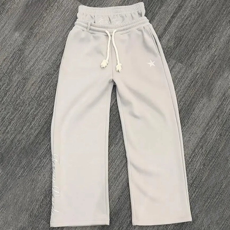 Double-Waist Embroidered Wide-Leg Streetwear Sweatpants