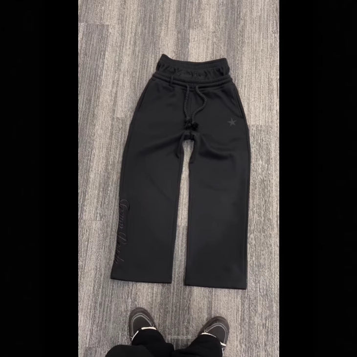 Double-Waist Embroidered Wide-Leg Streetwear Sweatpants