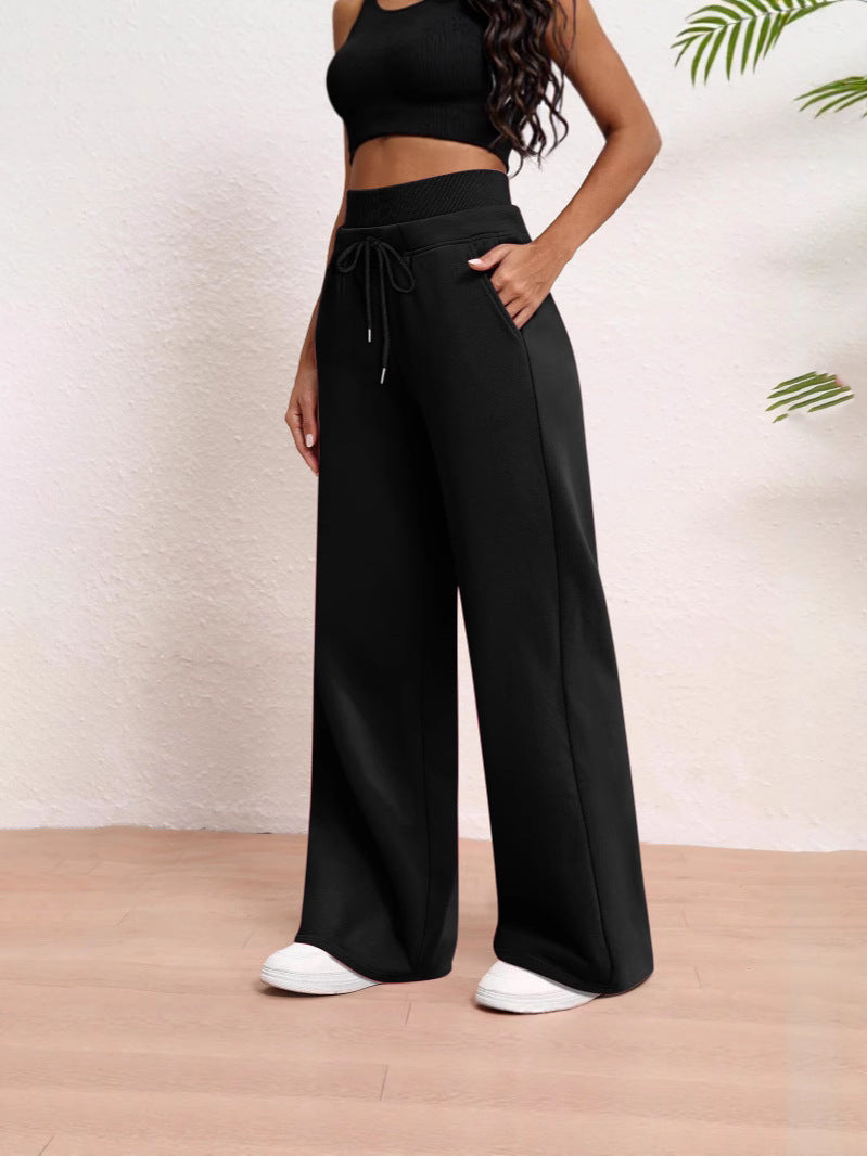High-Waisted Ribbed Wide-Leg Sweatpants for Women