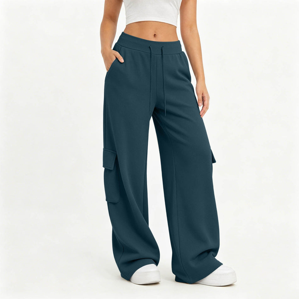 Women's Multi-Pocket Wide-Leg Cargo Sweatpants