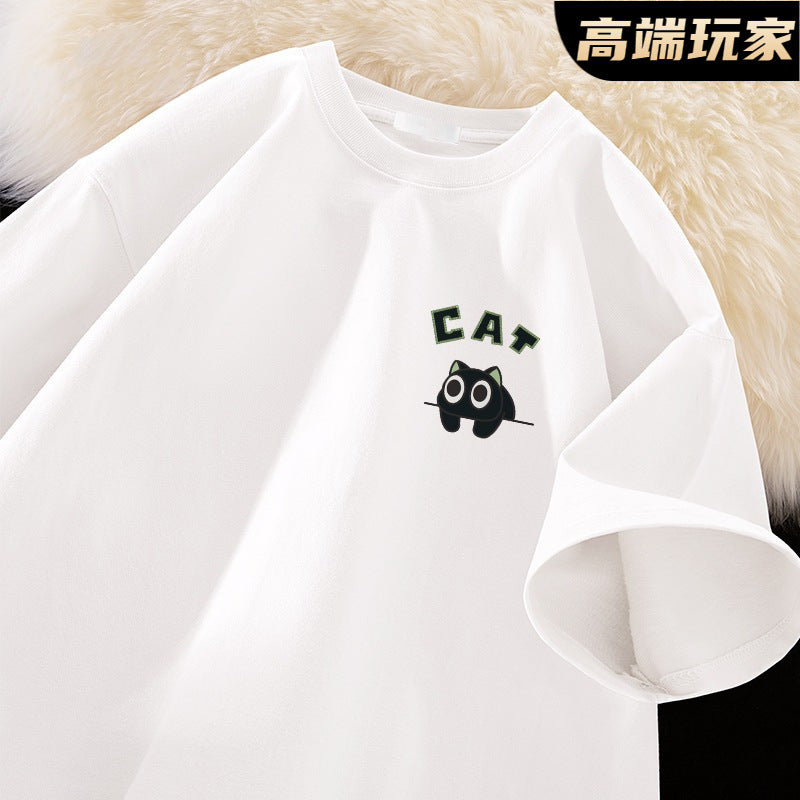 Men's 100% Cotton Short Sleeve T-Shirt Loose Japanese Style Top