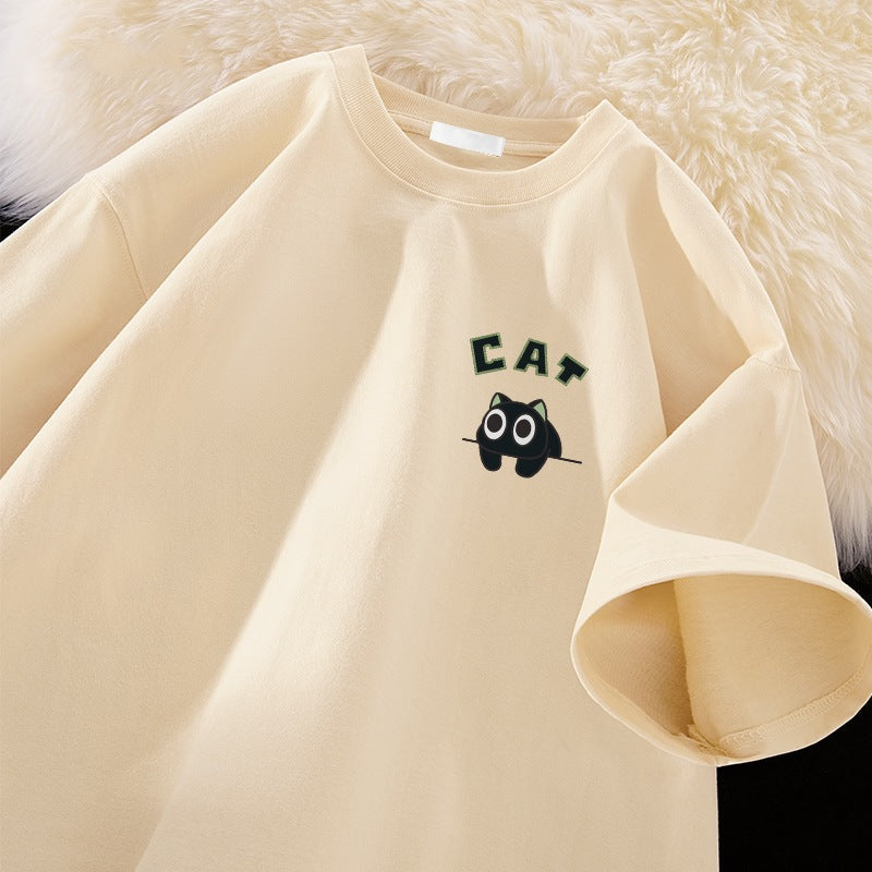 Men's 100% Cotton Short Sleeve T-Shirt Loose Japanese Style Top