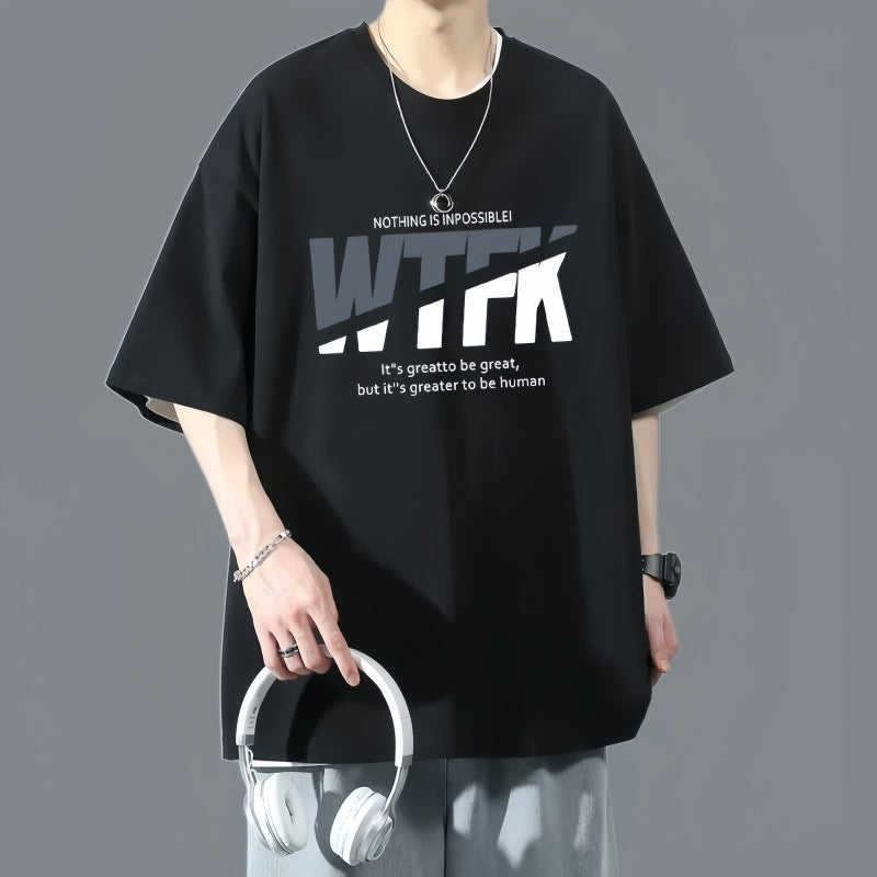 Men's 100% Cotton Printed Short Sleeve Casual T-Shirt Top