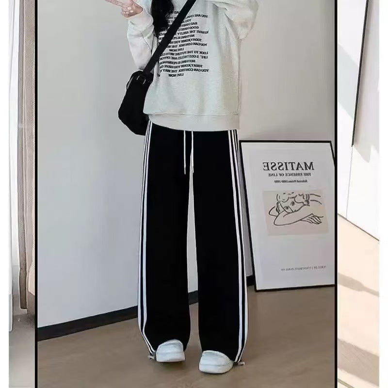 Three Stripe Sweatpants – Wide Leg Cotton Casual Trousers