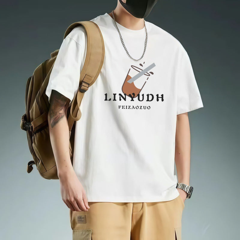 Men's 100% Cotton Printed Short Sleeve Loose Casual T-Shirt