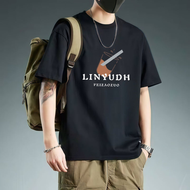 Men's 100% Cotton Printed Short Sleeve Loose Casual T-Shirt