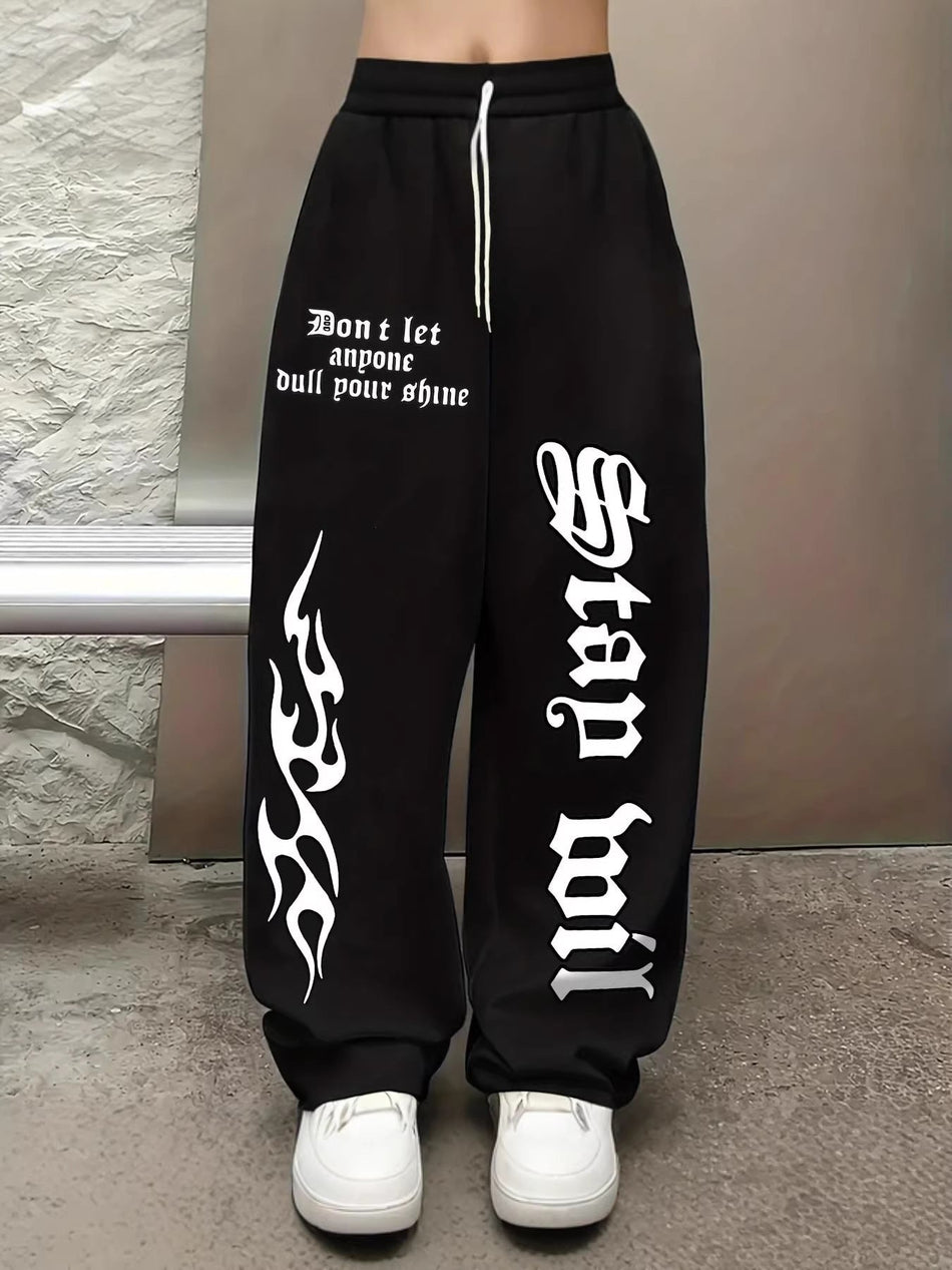 Women's High Waist Drawstring Pants – Wide Leg Streetwear