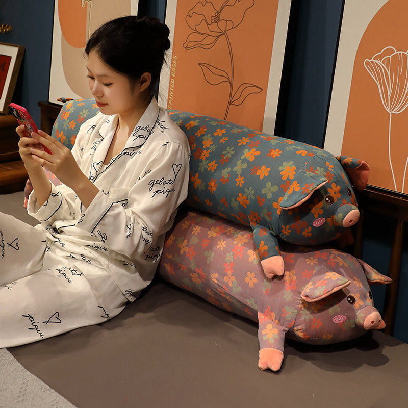 Cute Pig Plush Pillow, Floral Cartoon Sleeping Doll
