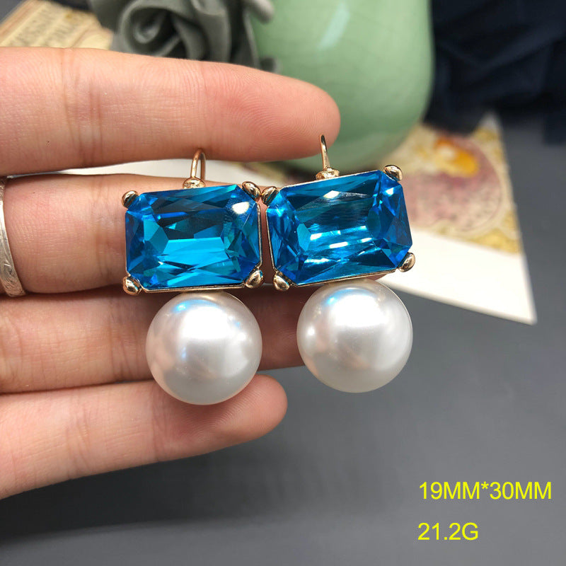 Geometric Pearl Gemstone Ear Hook Earrings for Women