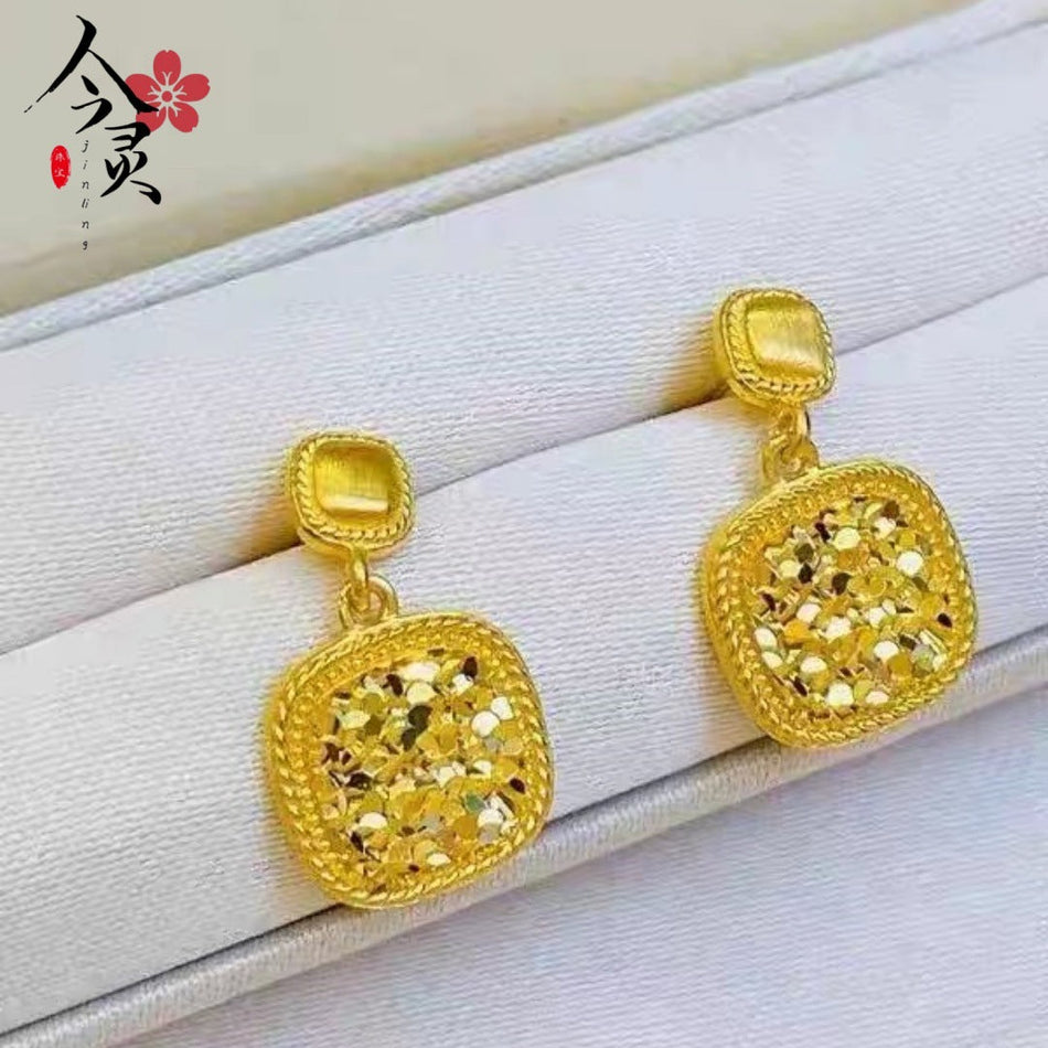 Gold Plated Sugar Cube Stud Earrings for Women