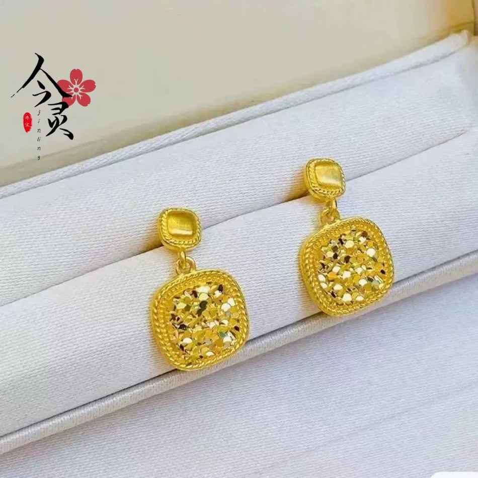 Gold Plated Sugar Cube Stud Earrings for Women
