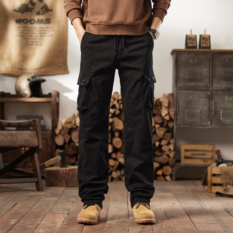 Men's Pure Cotton Multi Pocket Tactical Pants Loose Straight Fit