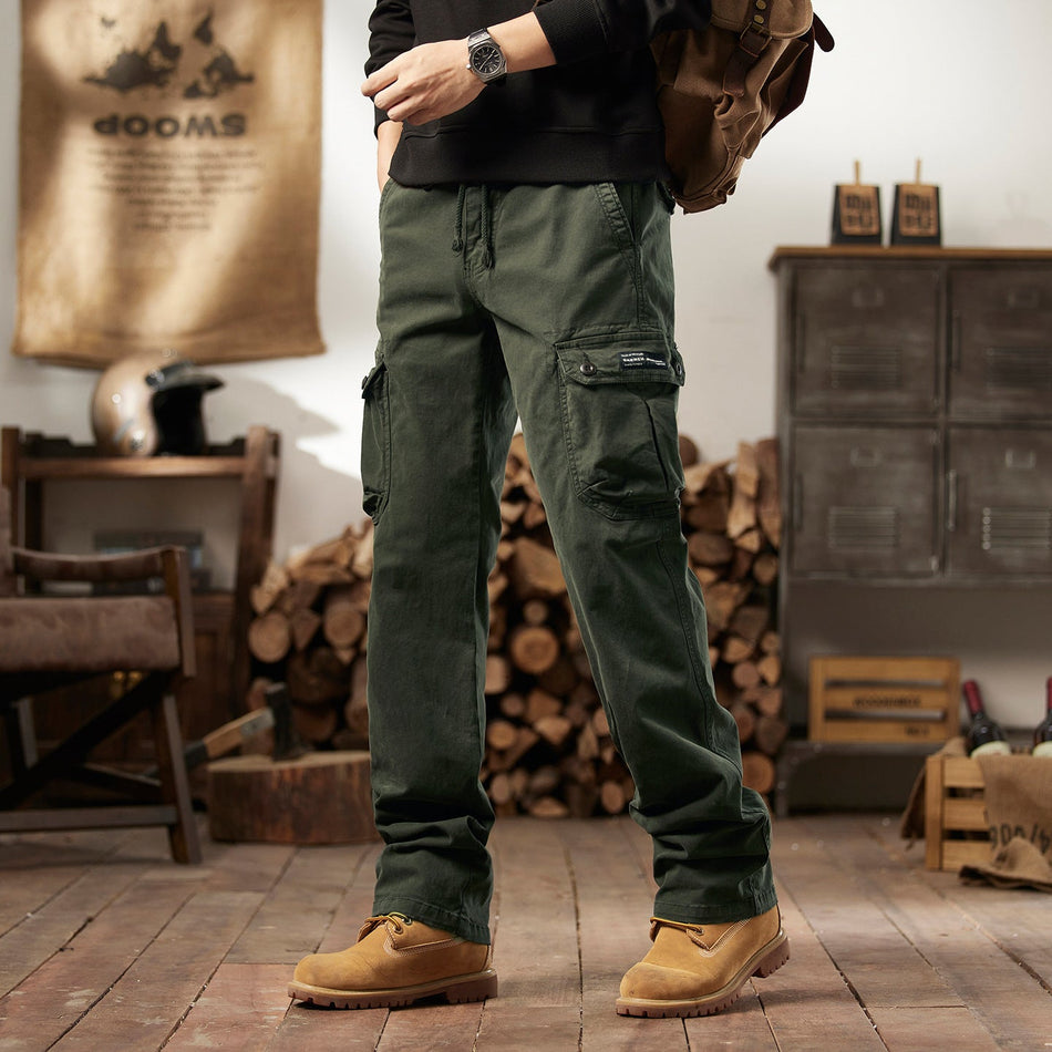 Men's Pure Cotton Multi Pocket Tactical Pants Loose Straight Fit