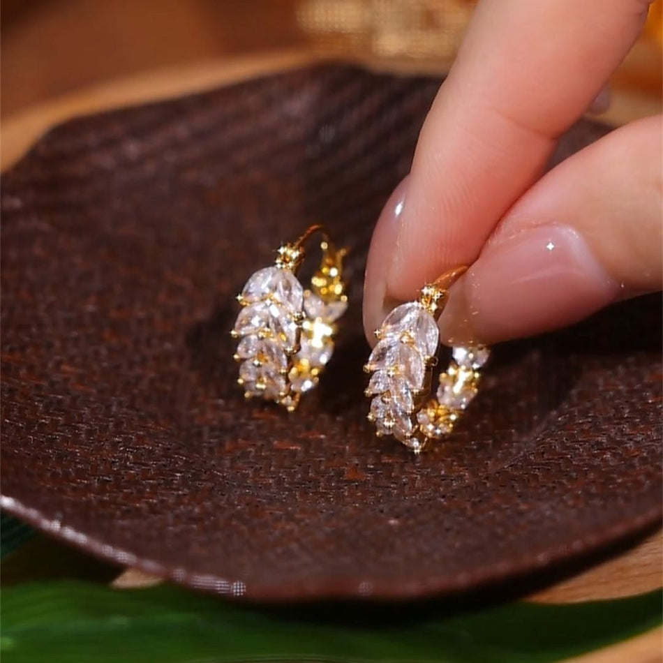 Zircon Wheat Ear Small Hoop Earrings for Women