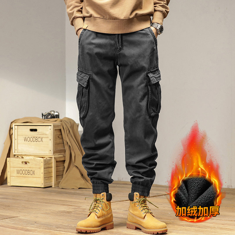 Men's Fleece Lined Work Pants Casual Retro Cargo Pants