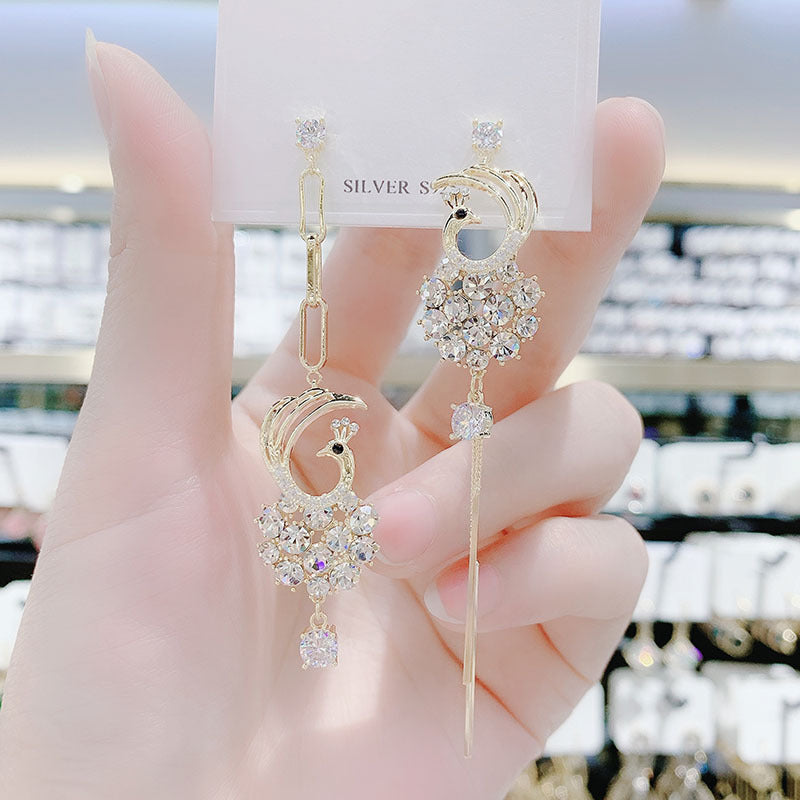 AB Diamond Phoenix Tassel Earrings with 925 Silver Pins
