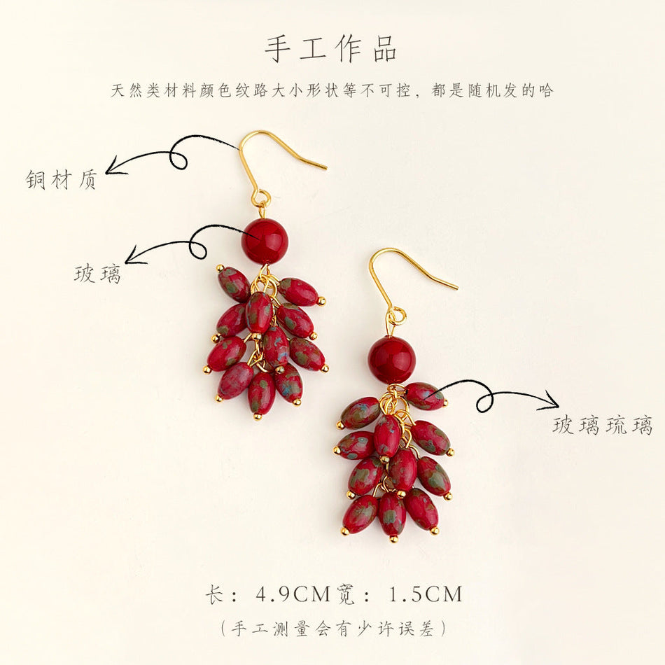 Red Beaded Tassel Earrings with Vintage Chinese Style Design