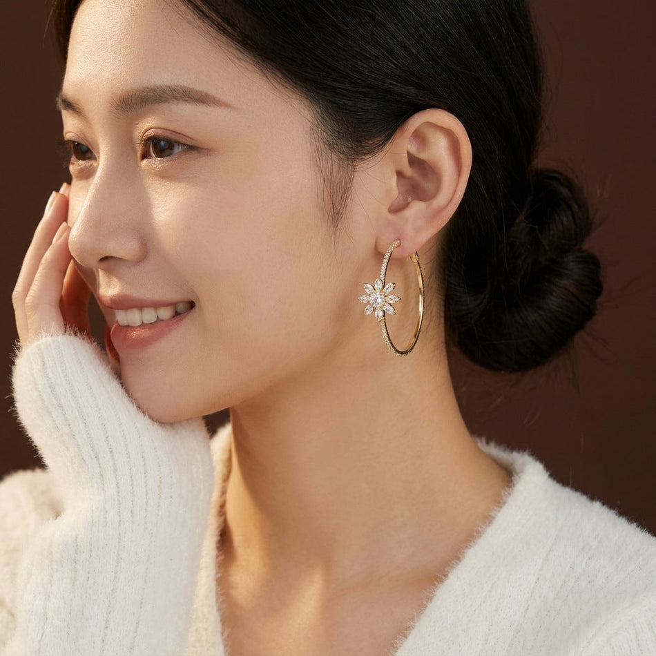 Snowflake Zircon Earrings with 925 Silver Posts for Women