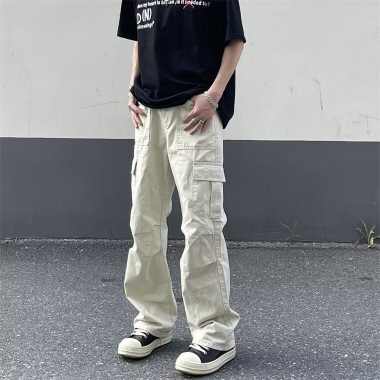 Men's Retro Cargo Pants Loose Pleated
