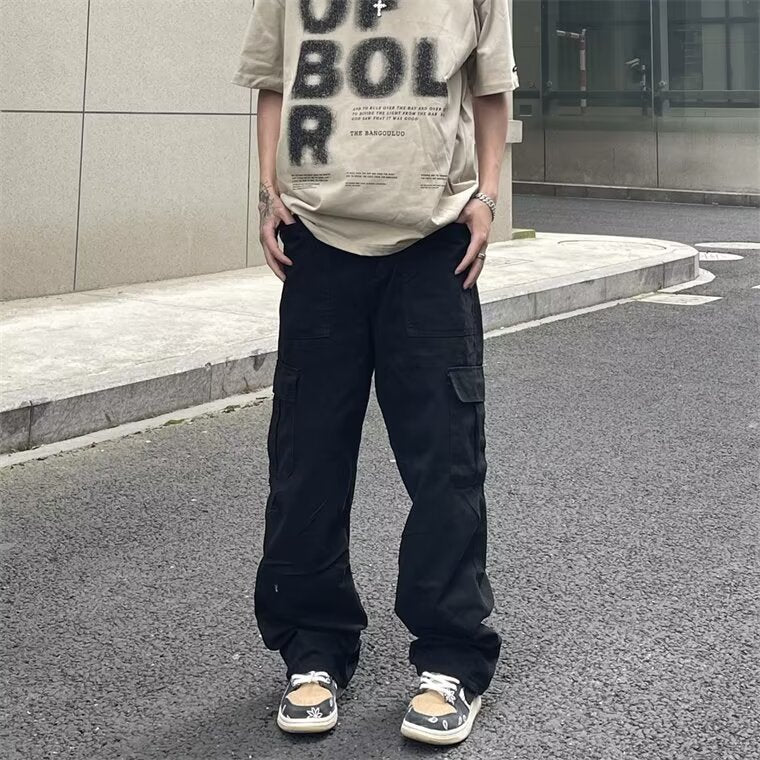 Men's Retro Cargo Pants Loose Pleated