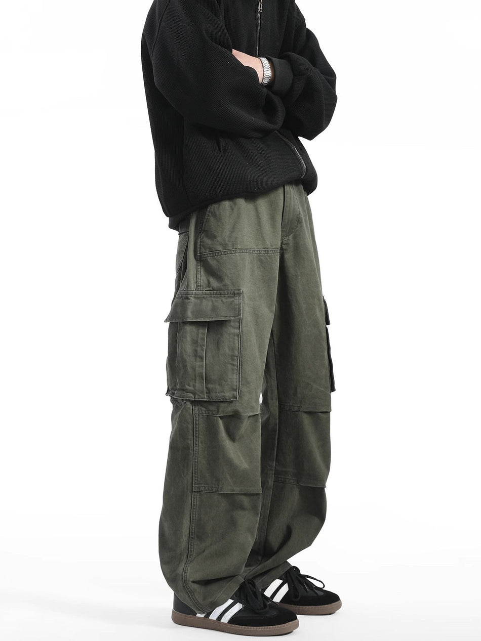 Men's Heavyweight Cargo Pants Loose Straight Retro Casual