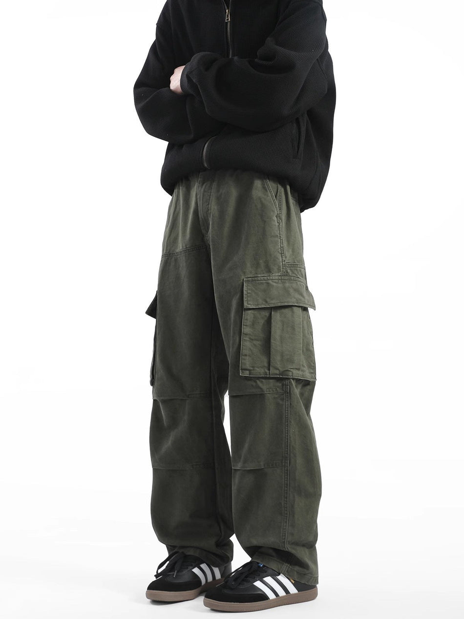 Men's Heavyweight Cargo Pants Loose Straight Retro Casual