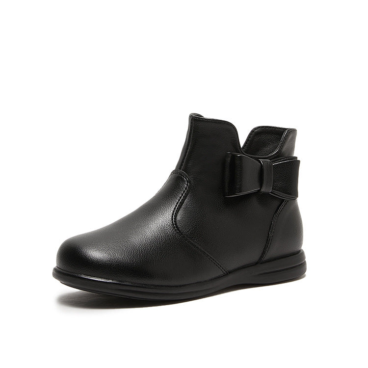 Girls Leather Bowknot Low Short Boots