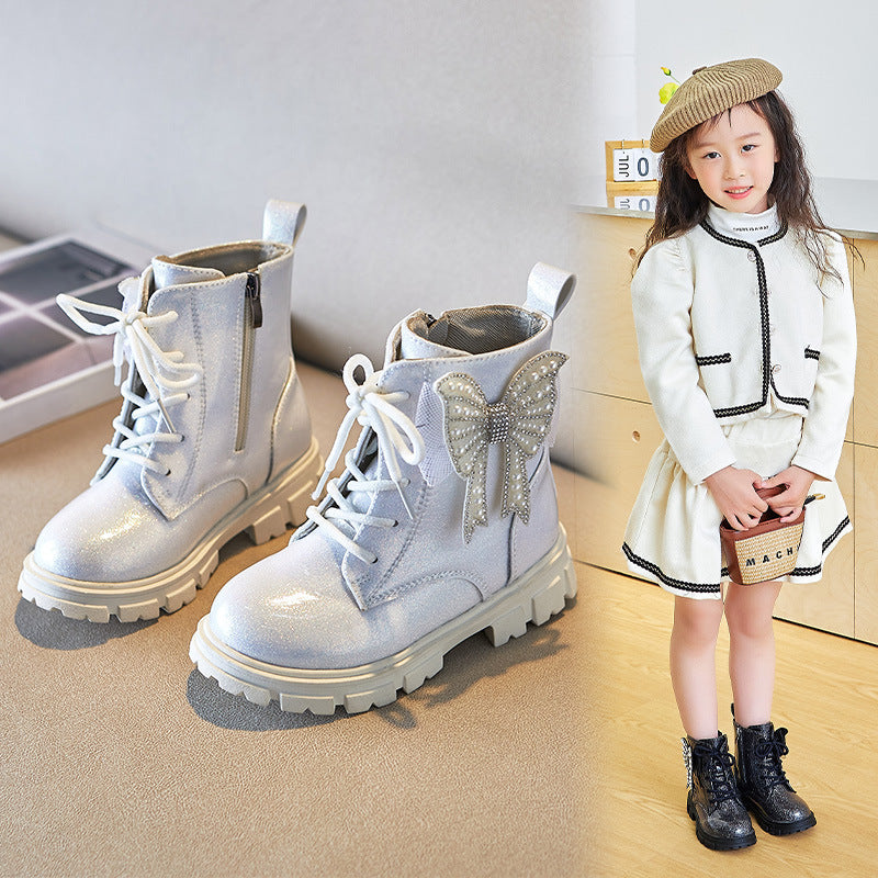 Girls Metallic Korean Style Martin Boots