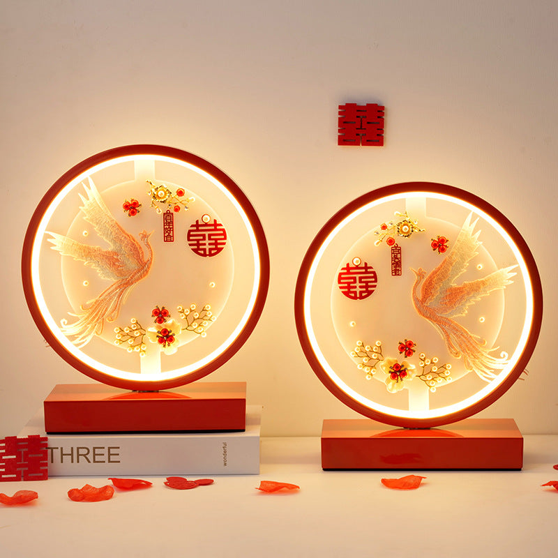 Red Wedding Pair Table Lamps, New Chinoiserie Bedside Set