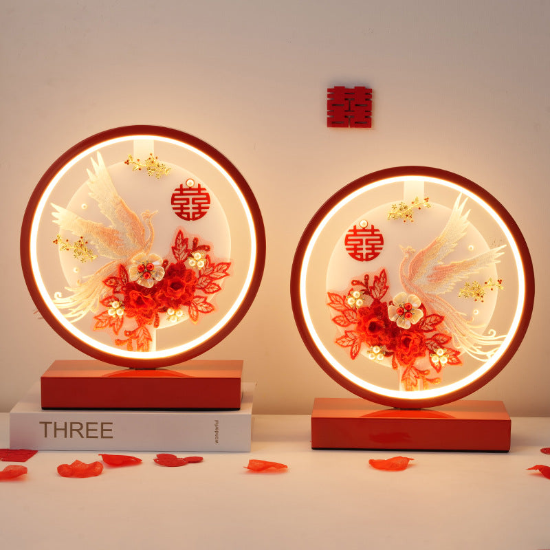 Red Wedding Pair Table Lamps, New Chinoiserie Bedside Set