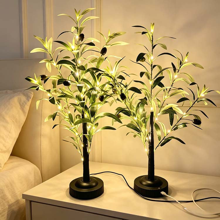 Olive Tree LED Table Lamp, USB Warm Light Holiday Decor