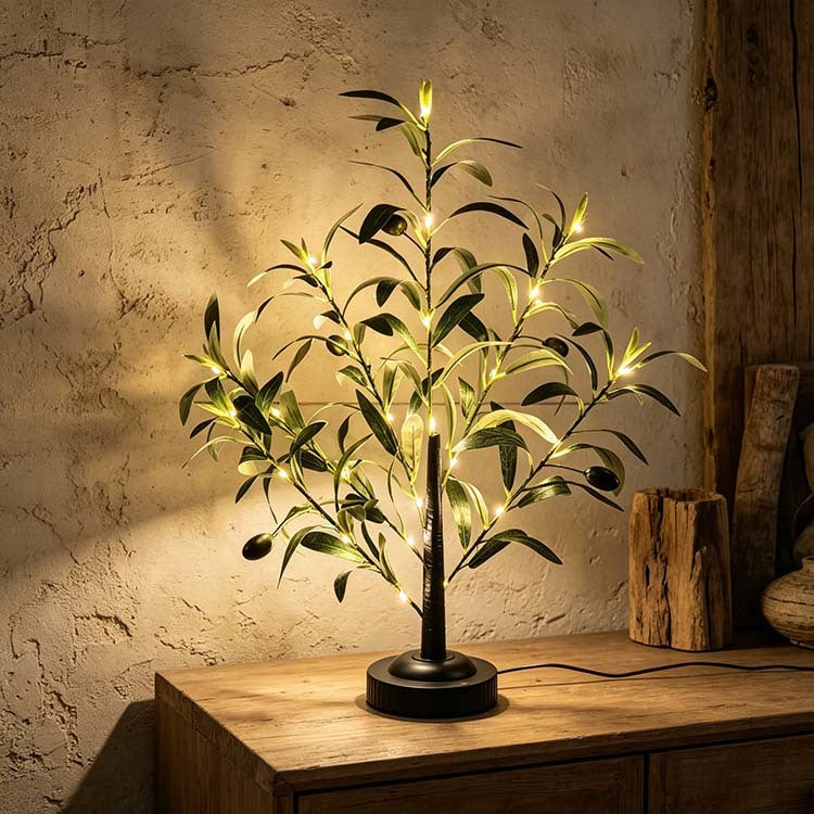 Olive Tree LED Table Lamp, USB Warm Light Holiday Decor