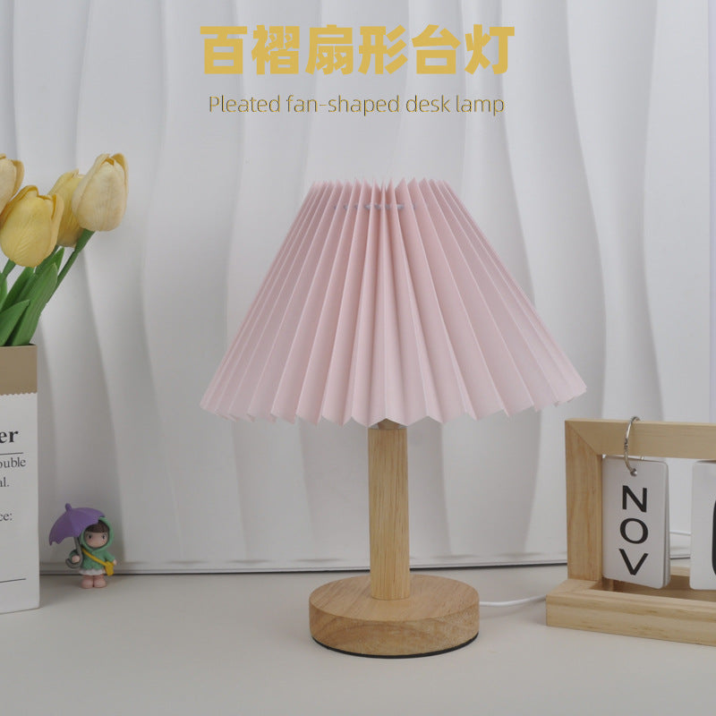 Nordic Pleated Umbrella Table Lamp, Vintage Bedside Night Light